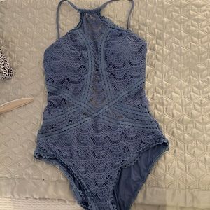 Women’s blue lace one piece swimsuit